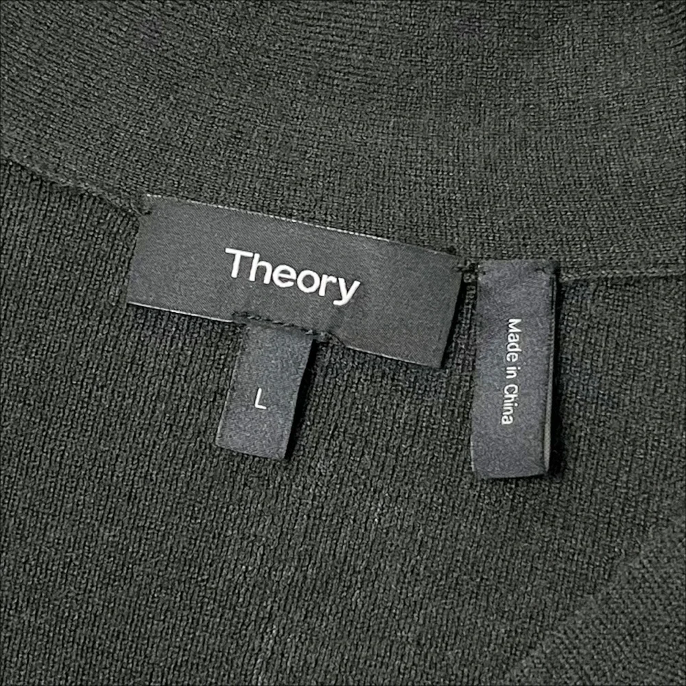 Theory Tie Neck Sweater Large mock button cutout lightweight green silk cashmere - Picture 9 of 10
